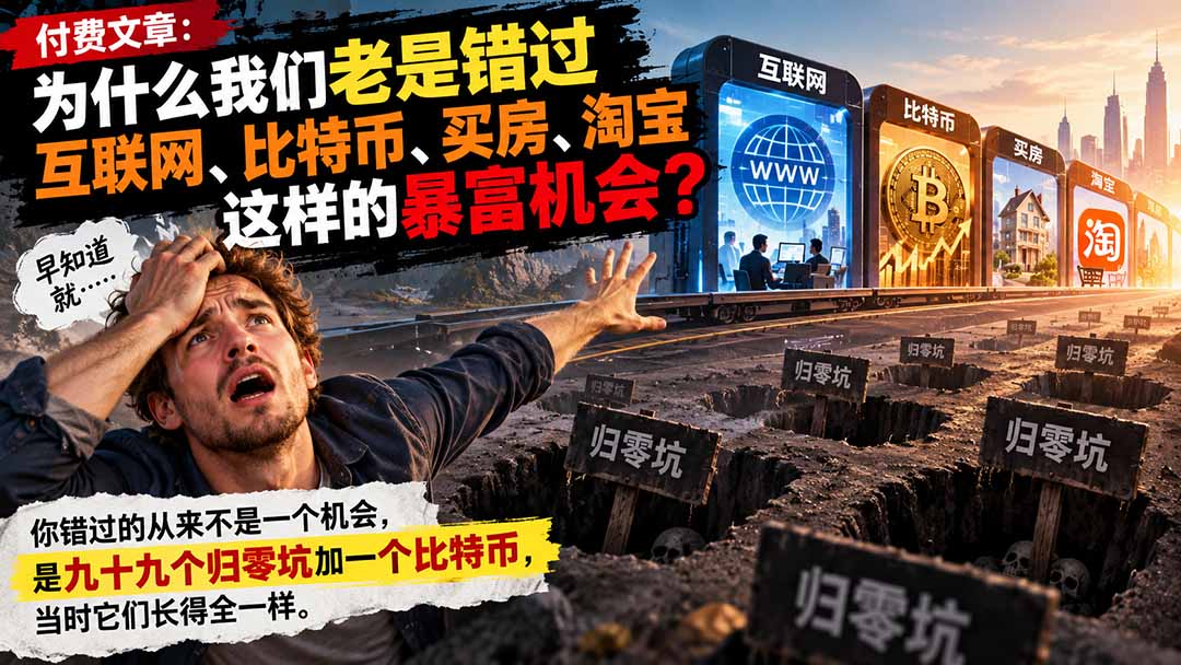 付费文章:为什么我们老是错过互联网、比特币、买 房、淘宝这样的暴富机会?-旺仔资源库