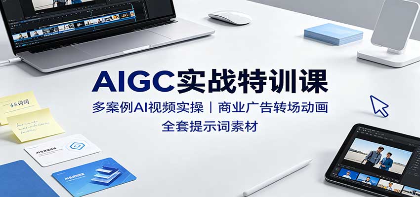 AIGC实战特训课：多案例AI视频实操，商业广告转场动画，全套提示词素材-旺仔资源库