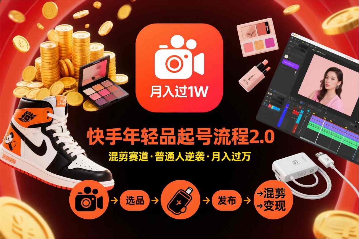 快手短视频带货年轻品起号流程2.0,快手年轻品混剪赛道,普通人也能月入过1W-旺仔资源库