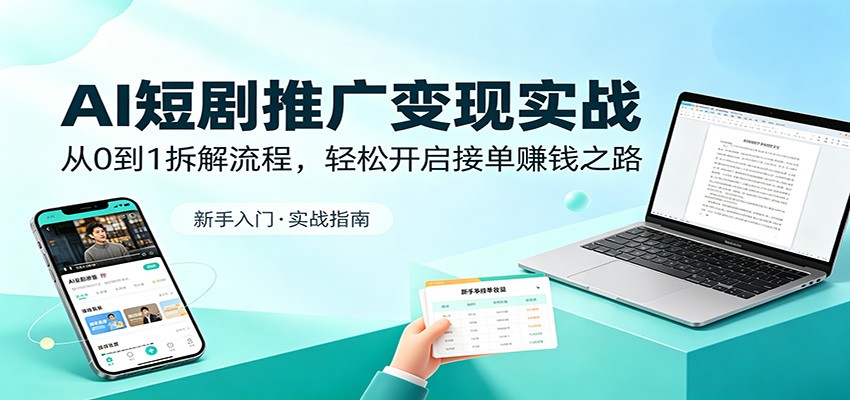 AI短剧推广变现实战：从0到1拆解流程，轻松开启接单赚钱之路-旺仔资源库
