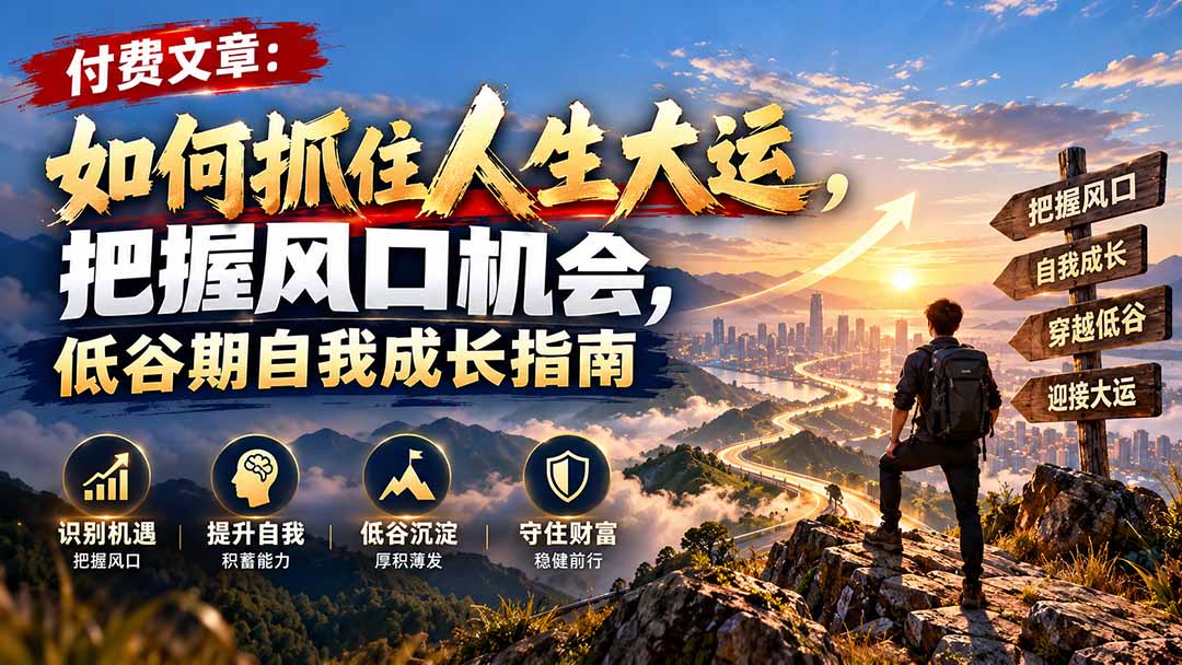 付费文章：如何抓住人生大运，把握风口机会，低谷期自我成长指南-旺仔资源库