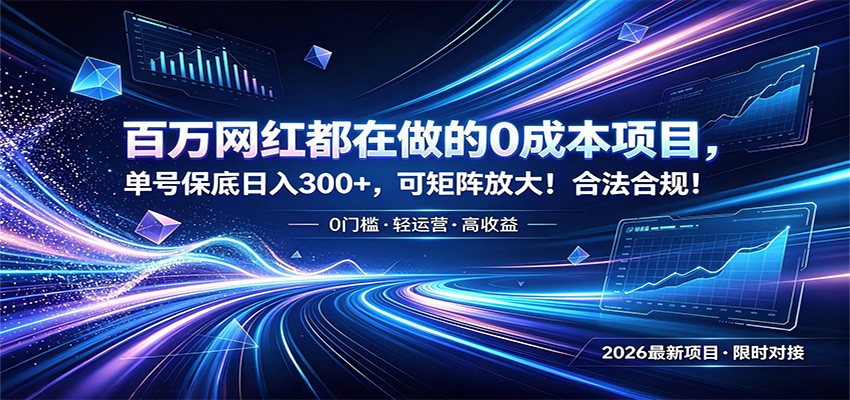 百万网红都在做的0成本项目，单号保底日入300+，可矩阵放大！合法合规！-旺仔资源库