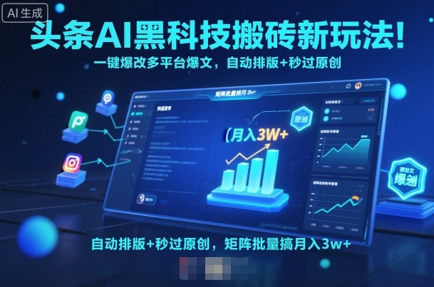 头条AI黑科技搬砖新玩法！一键爆改多平台爆文，自动排版+秒过原创，矩阵批量搞月入3w+【揭秘】-旺仔资源库