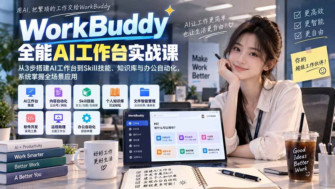 WorkBuddy全能AI工作台实战课:从3步搭建AI工作台到Skill技能、知识库与办公自动化,系统掌握全场景应用-旺仔资源库