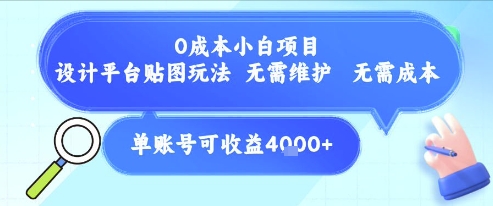 0成本小白项目，设计平台贴图玩法，无需维护，无需成本，单账号单月可产生收益4k+-旺仔资源库