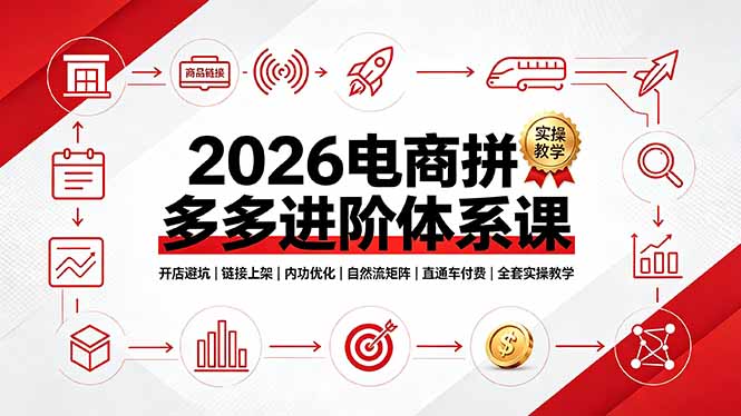 2026电商拼多多进阶体系课,开店避坑,链接上架,内功优化,自然流矩阵|直通车付费|全套实操教学-旺仔资源库