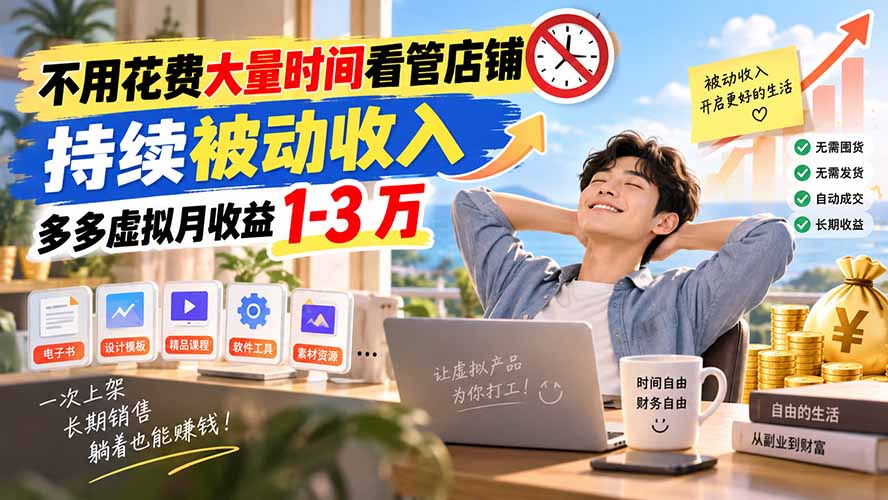不用花费大量时间看管店铺,持续被动收入,多多虚拟月收益 1-3 万-旺仔资源库
