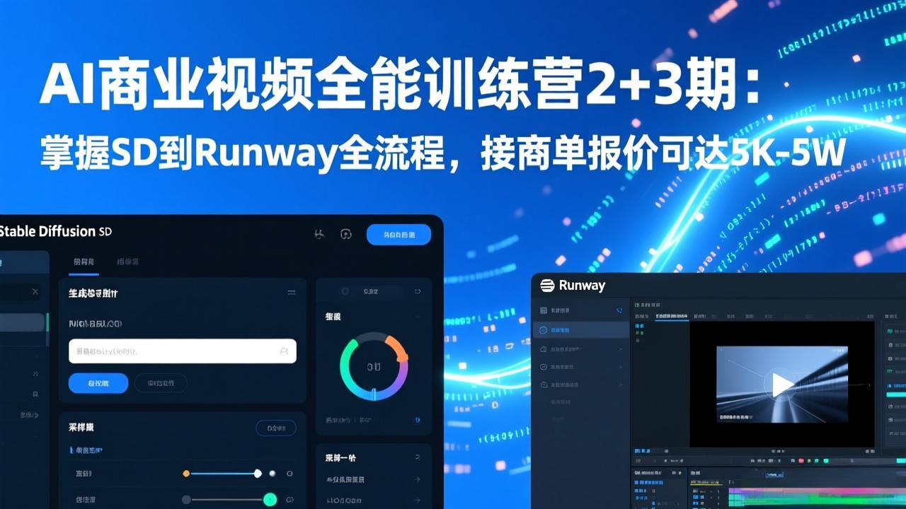 AI商业视频全能训练营2+3期：掌握SD到Runway全流程，接商单报价可达5K-5W-旺仔资源库