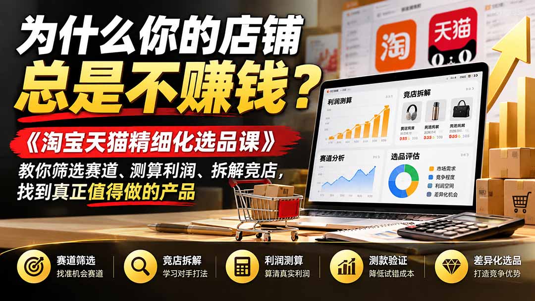 为什么你的店铺总是不赚钱?《淘宝天猫精细化选品课》教你筛选赛道、测算利润、拆解竞店,找到真正值得做的产品-旺仔资源库