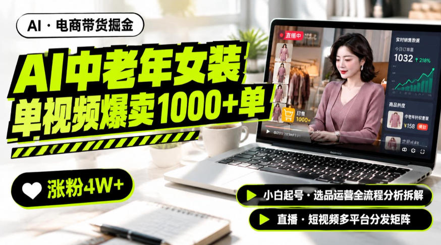 AI中老年服装带货赛道新玩法,一个视频卖出1000多单涨粉4W+,小白起号选品运营全流程分析拆解-旺仔资源库