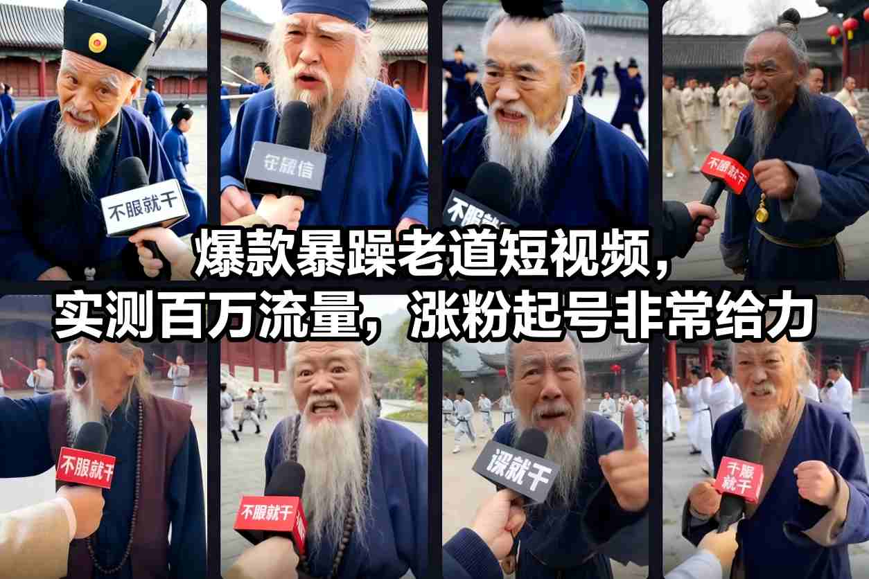 爆款暴躁老道短视频，实测百万流量，涨粉起号非常给力-旺仔资源库