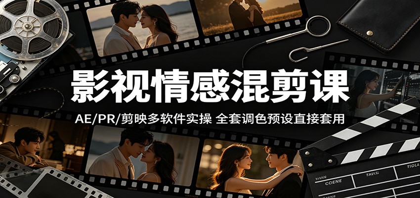 影视情感混剪课：AE/PR/剪映多软件实操，全套调色预设直接套用-旺仔资源库