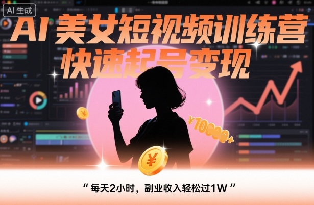 AI美女短视频训练营，快速起号变现，每天2小时，副业收入轻松过1W-旺仔资源库