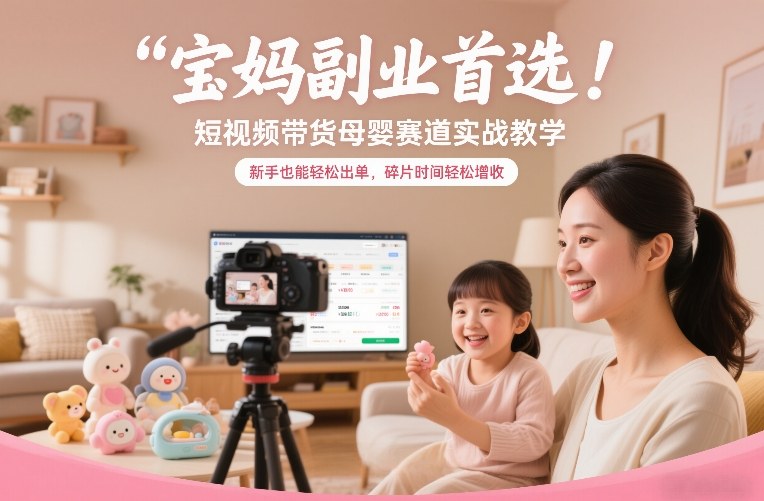 宝妈副业首选！短视频带货母婴赛道实战教学，新手也能轻松出单，碎片时间轻松增收-旺仔资源库
