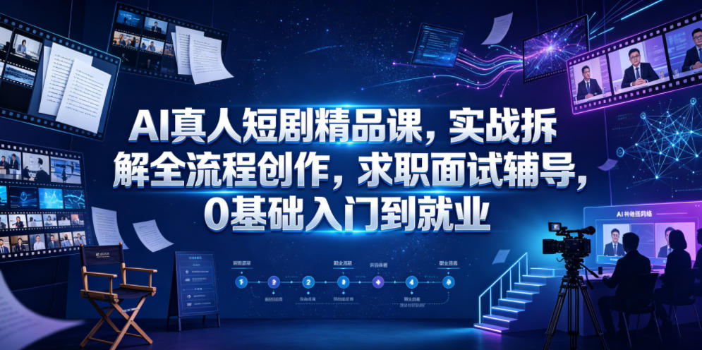 AI真人短剧精品课,实战拆解全流程创作,求职面试辅导,0基础入门到就业-旺仔资源库