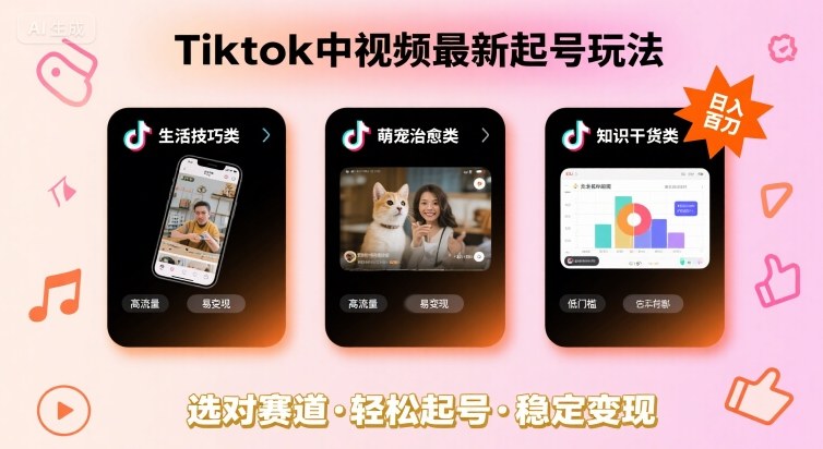 Tiktok中视频最新起号玩法，想要日入百刀，做好这几个赛道就可以了-旺仔资源库