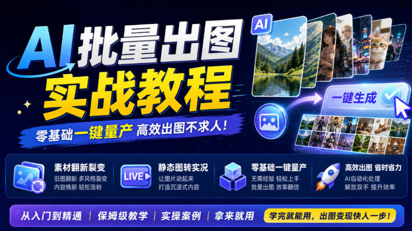 AI批量出图实战教程,素材翻新裂变,静态图转实况,零基础一键量产-旺仔资源库