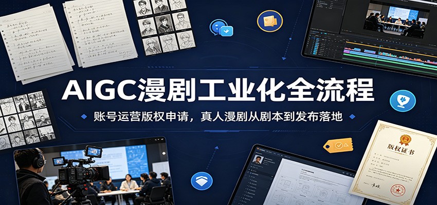 AIGC漫剧工业化全流程:账号运营版权申请,真人漫剧从剧本到发布落地-旺仔资源库