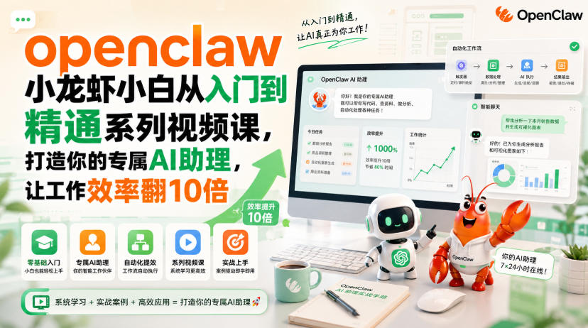 openclaw小龙虾小白从入门到精通系列视频课,打造你的专属AI助理,让工作效率翻10倍-旺仔资源库