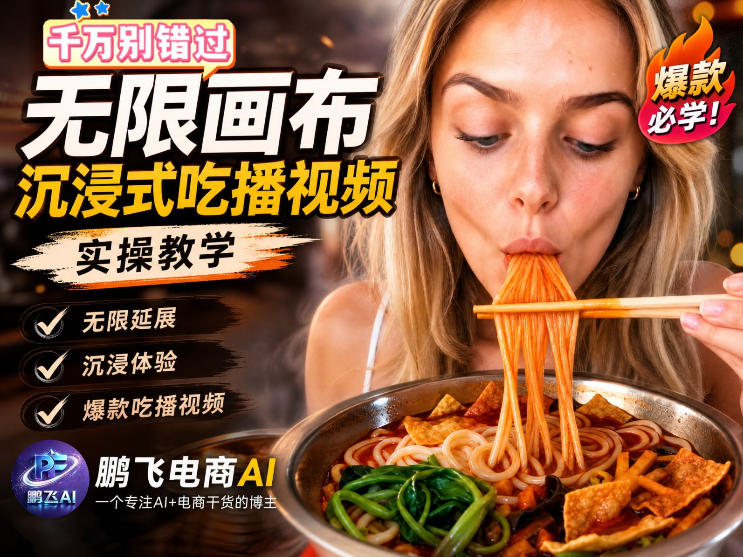 保姆级教程|用AI无线画布做沉浸式吃播,3步直接出片,无线画布工作流,操作简单好上手-旺仔资源库