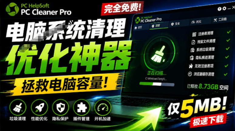 轻松吊打Win系统自带工具！电脑清理神器，拯救电脑容量，仅5MB，完全免费使用PC Cleaner Pro-旺仔资源库