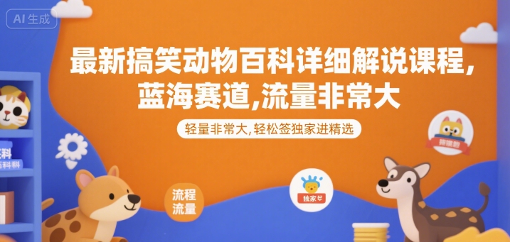 最新搞笑动物百科详细解说课程，蓝海赛道，流量非常大，轻松签独家进精选-旺仔资源库