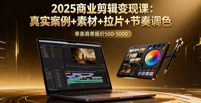 2025商业剪辑变现课：真实案例+素材+拉片+节奏调色，单条商单报价500-5000-旺仔资源库