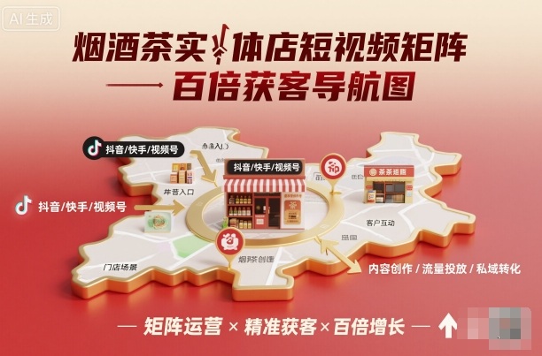 烟酒茶实体店短视频矩阵百倍获客导航图-旺仔资源库