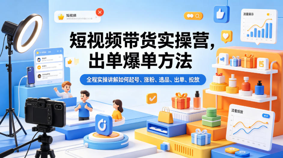 短视频带货实操营,出单爆单方法,全程实操讲解如何起号、涨粉、选品、出单、投放(更新0515)-旺仔资源库