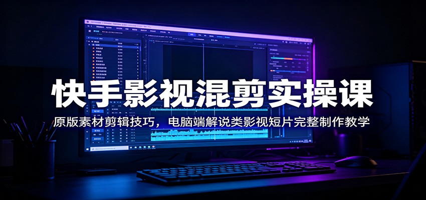 快手影视混剪实操课:原版素材剪辑技巧,电脑端解说类影视短片完整制作教学-旺仔资源库