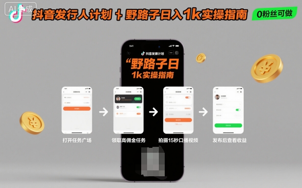 抖音发行人计划全新野路子玩法，随时随地，只要有手机，就能操作，日入1k+【揭秘】-旺仔资源库