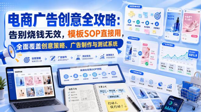 电商广告创意全攻略:告别烧钱无效,模板SOP直接用,全面覆盖创意策略、广告制作与测试系统【原创双语字幕】-旺仔资源库