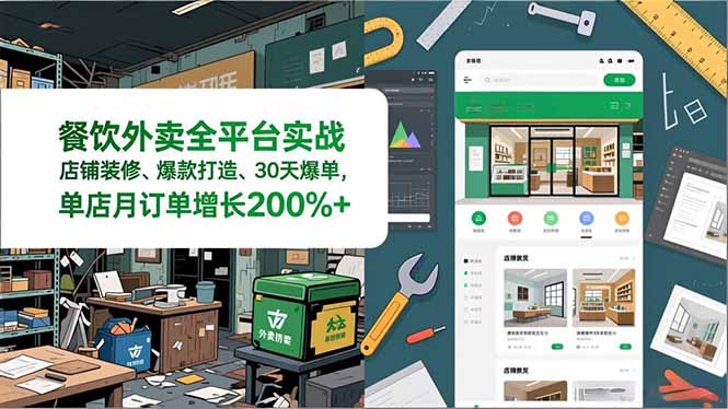餐饮外卖全平台实战，店铺装修、爆款打造、30天爆单，手把手教学，单店月订单增长200%+-旺仔资源库