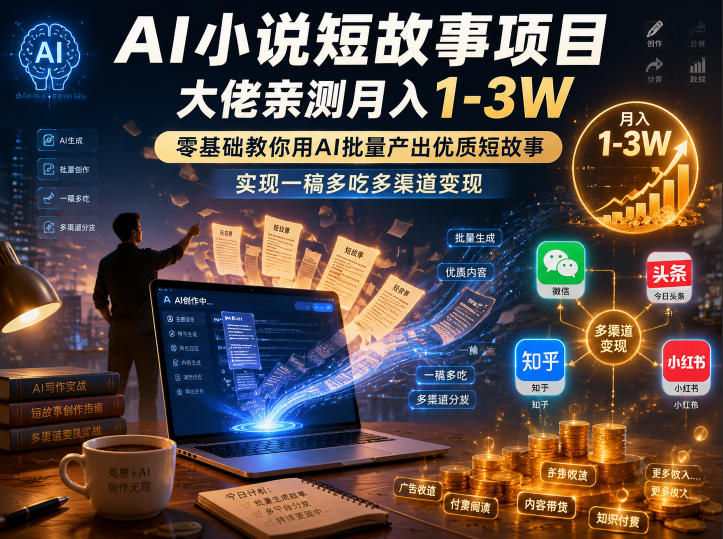 AI小说短故事项目,大佬亲测月入1-3W,零基础教你用AI批量产出优质短故事,实现一稿多吃多渠道变现(更新0824)-旺仔资源库
