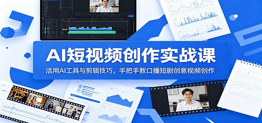 AI短视频创作实战课：活用AI工具与剪辑技巧，手把手教口播短剧创意视频创作-旺仔资源库