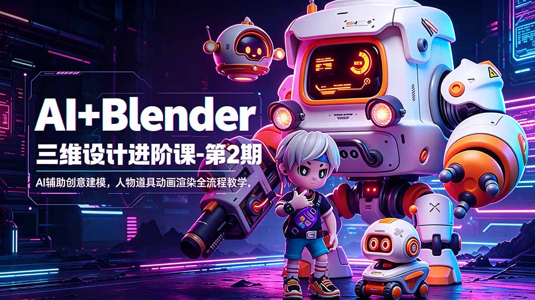AI+Blender三维设计进阶课-第2期:AI辅助创意建模,人物道具动画渲染全流程教学-旺仔资源库