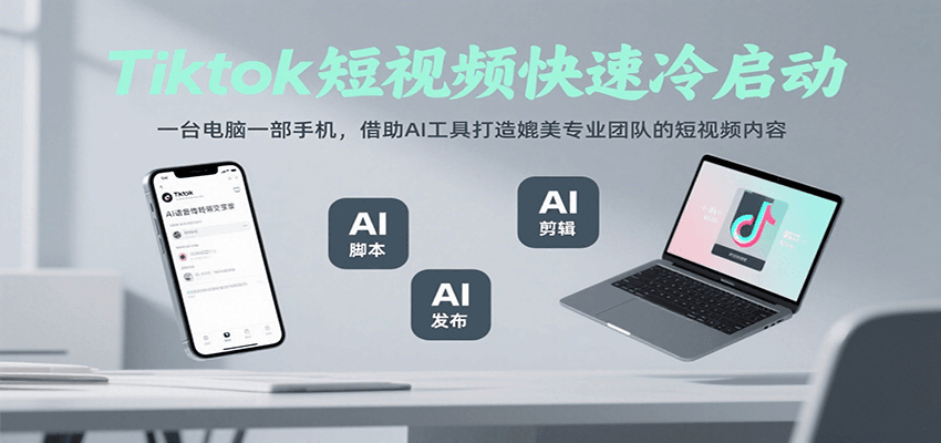 Tiktok短视频快速冷启动，一台电脑一部手机，借助AI工具打造媲美专业团队的短视频内容-旺仔资源库
