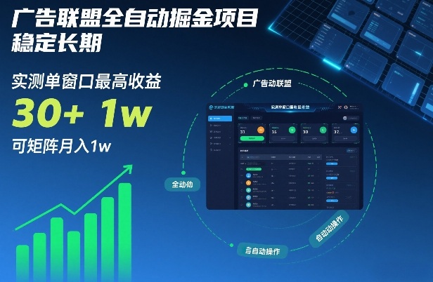 广告联盟全自动掘金项目，稳定长期，实测单窗口最高收益30+，可矩阵月入1w+【揭秘】-旺仔资源库