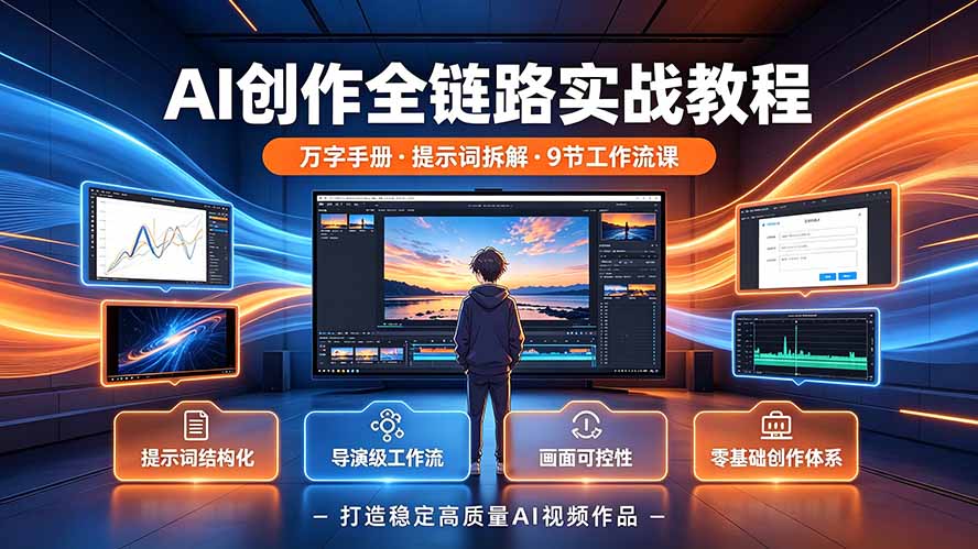 AI创作全链路实战教程|万字手册·提示词拆解·9节工作流课,打造稳定高质量AI视频作品-旺仔资源库