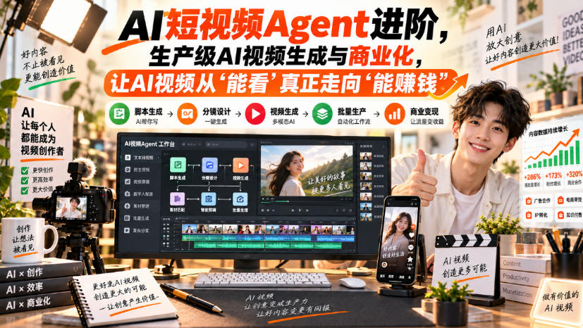 AI短视频Agent进阶,生产级AI视频生成与商业化,让AI视频从”能看”真正走向”能賺钱”-旺仔资源库