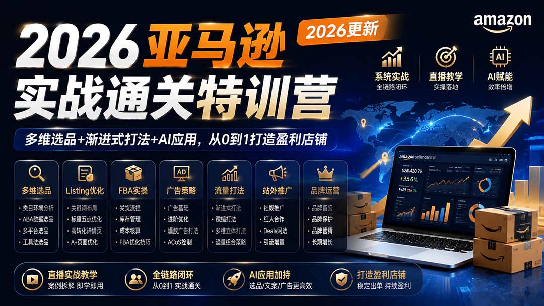 2026亚马逊实战通关特训营-2026更新,多维选品+渐进式打法+AI应用,从0到1打造盈利店铺-旺仔资源库