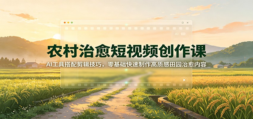 农村治愈短视频创作课:AI工具搭配剪辑技巧,零基础快速制作高质感田园治愈内容-旺仔资源库