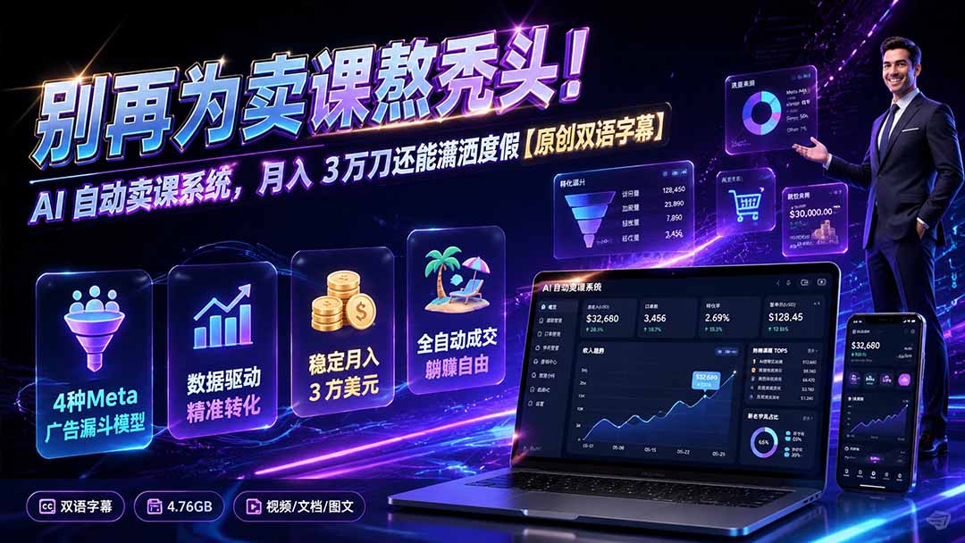 别再为卖课熬秃头！AI 自动卖课系统，月入 3 万刀还能潇洒度假【原创双语字幕】-旺仔资源库
