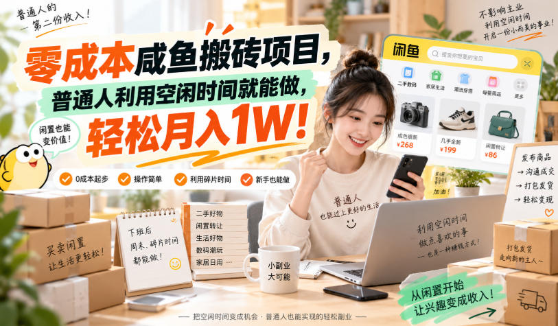 零成本咸鱼搬砖项目，普通人利用空闲时间就能做，轻松月入1W！【揭秘】-旺仔资源库