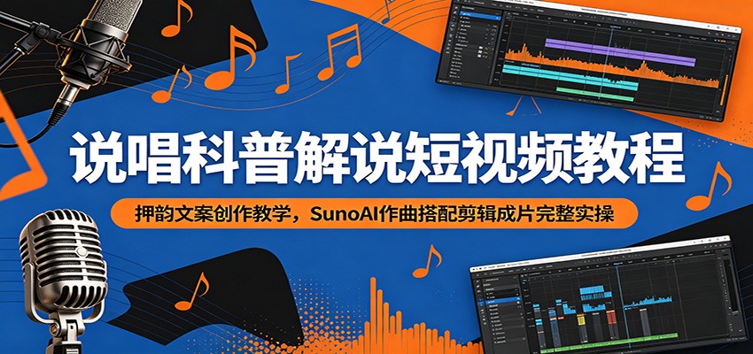 说唱科普解说短视频教程:押韵文案创作教学,SunoAI作曲搭配剪辑成片完整实操-旺仔资源库