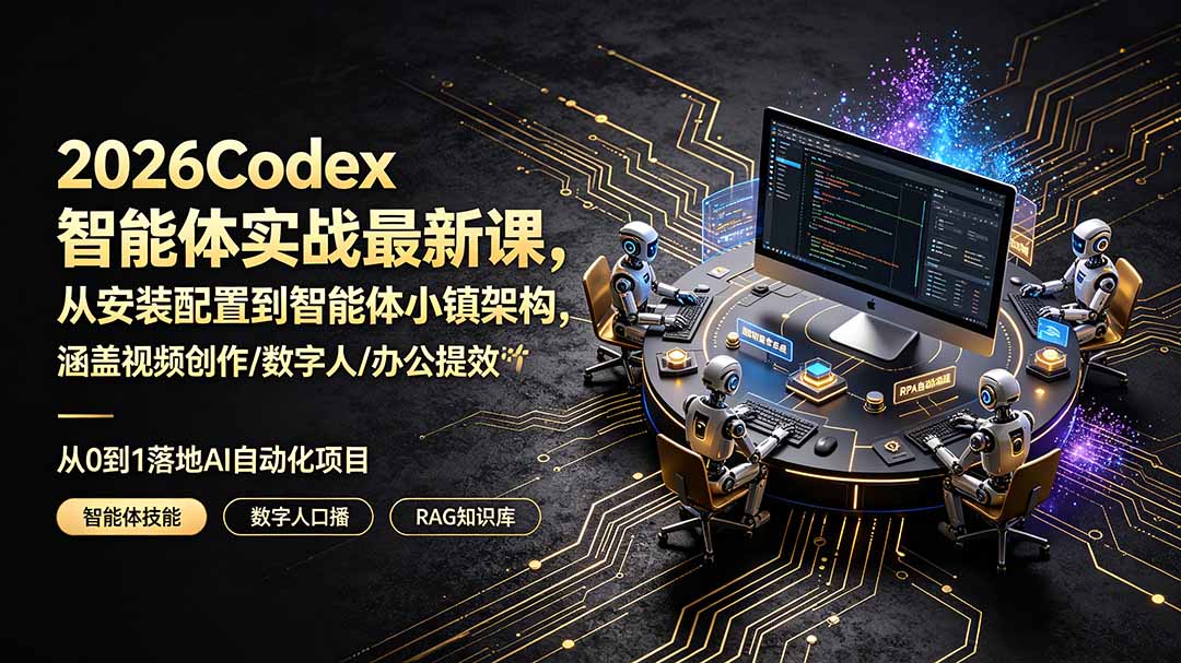 2026Codex智能体实战最新课,从安装配置到智能体小镇架构,涵盖视频创作/数字人/办公提效全技能-旺仔资源库