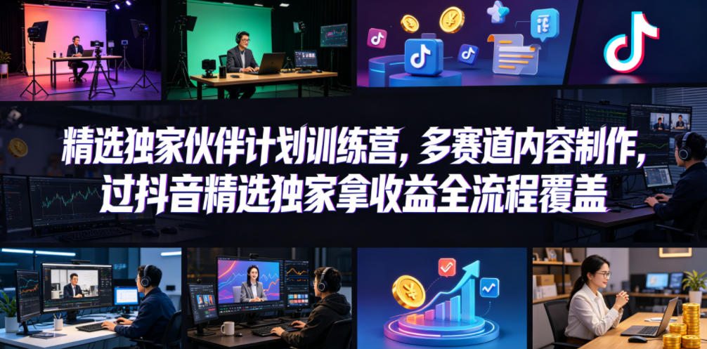 小豁食堂精选独家伙伴计划训练营，多赛道内容制作，过抖音精选独家拿收益全流程覆盖-旺仔资源库