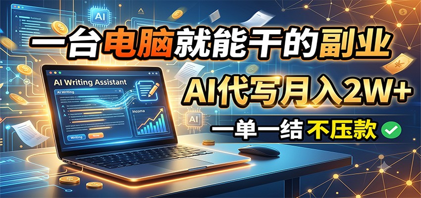 一台电脑就能干的副业,AI代写月入2W+,一单一结不压款-旺仔资源库