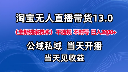 淘宝无人直播13.0，公域私域技术，不封号，不违规布局下半年旺季赛道，日入1K+(独家技术)【揭秘】-旺仔资源库