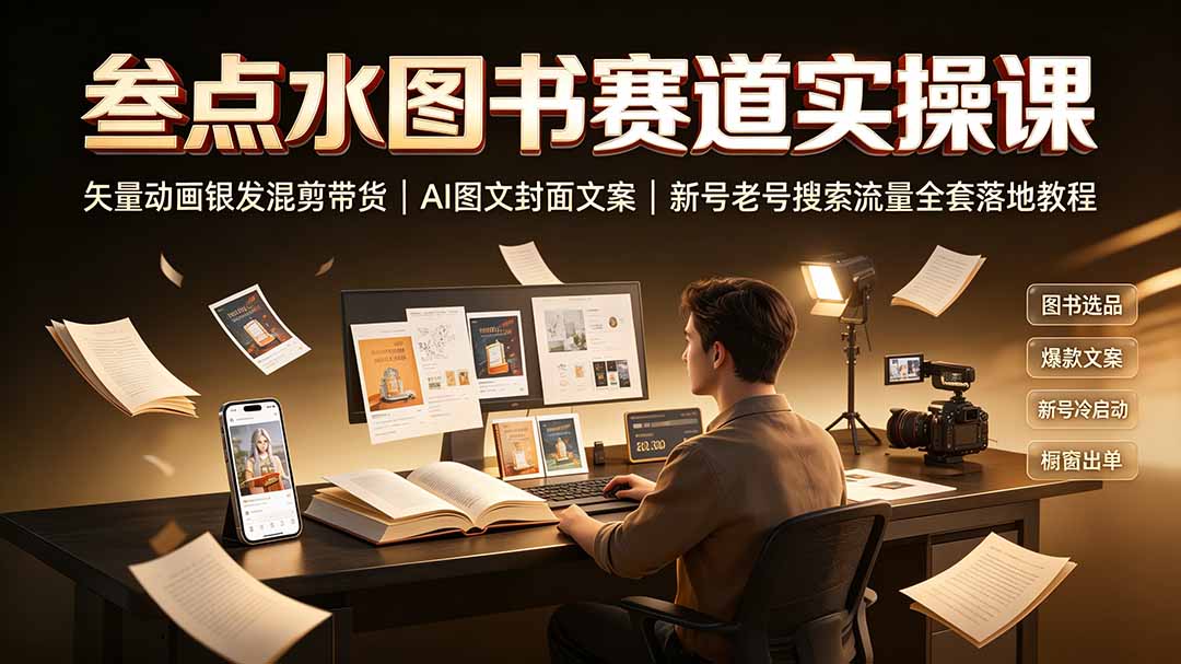叁点水图书赛道实操课｜矢量动画银发混剪带货，AI图文封面文案，新号老号搜索流量全套落地教程-旺仔资源库